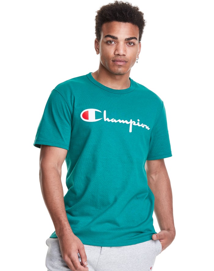 Champion Mens T-Shirt NZ - Heritage Vintage Logo Turquoise ( 8354-NKWPA )